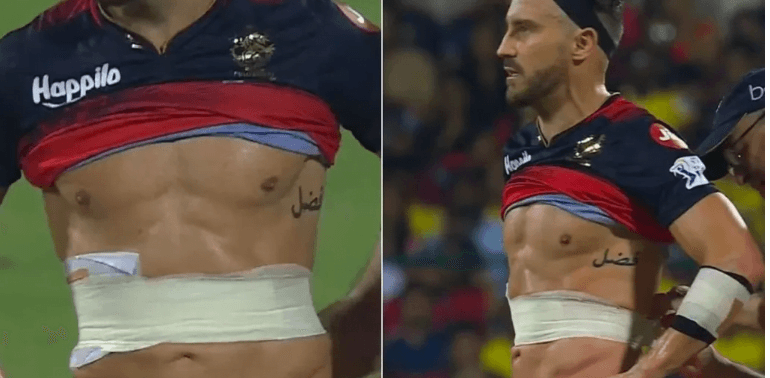 Viral Picture of Faf du Plessis’ Tattoo in Urdu and Injury Bandage During RCB vs CSK Match