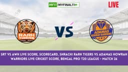 SRT vs AWH Live Score, Scorecard, Shrachi Rarh Tigers vs Adamas Howrah Warriors Live Cricket Score, Bengal Pro T20 League – Match 26
