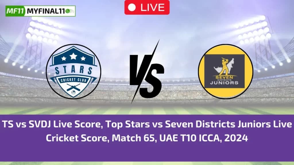 TS vs SVDJ Live Score, Top Stars vs Seven Districts Juniors Live Cricket Score & Ball by Ball Commentray, UAE T10 ICCA (28th June 2024)