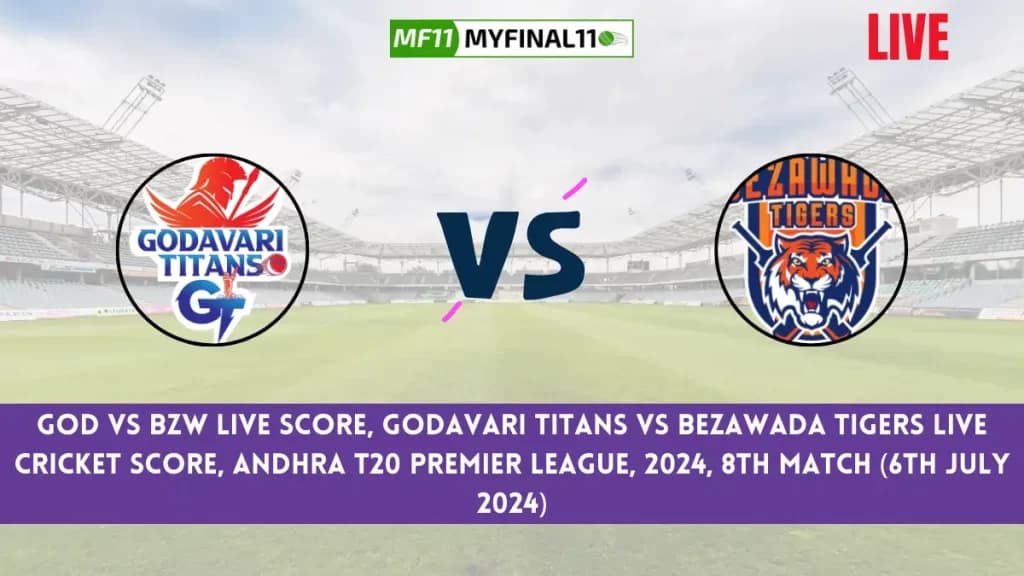 GOD vs BZW Live Score, Scorecard, Andhra T20 Premier League Live 8th Match, Godavari Titans vs Bucharest Gladiators Live Cricket Score 2024