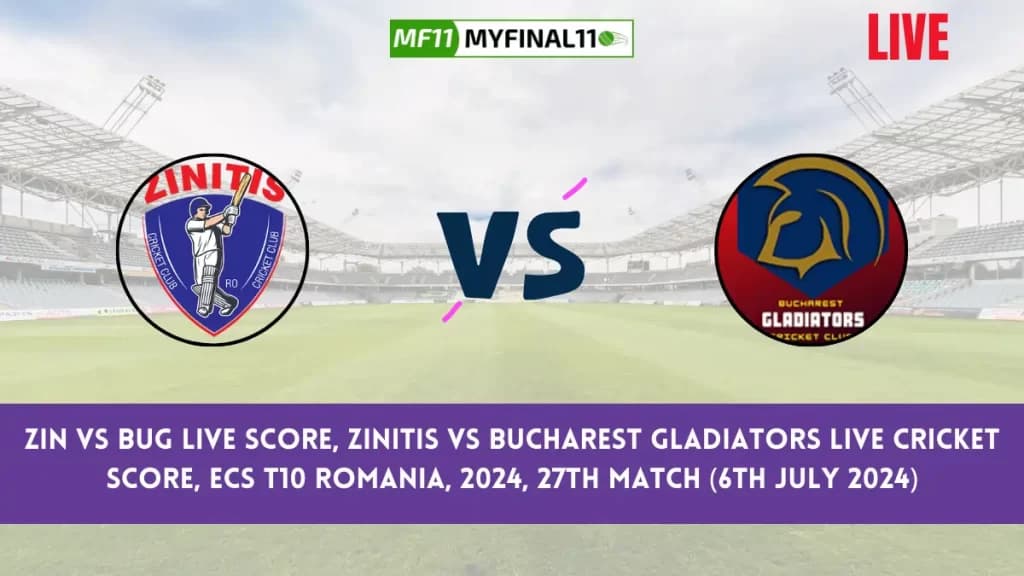 ZIN vs BUG Live Score, Scorecard, ECS T10 Romania Live 27th Match, Zinitis vs Bucharest Gladiators Live Cricket Score 2024