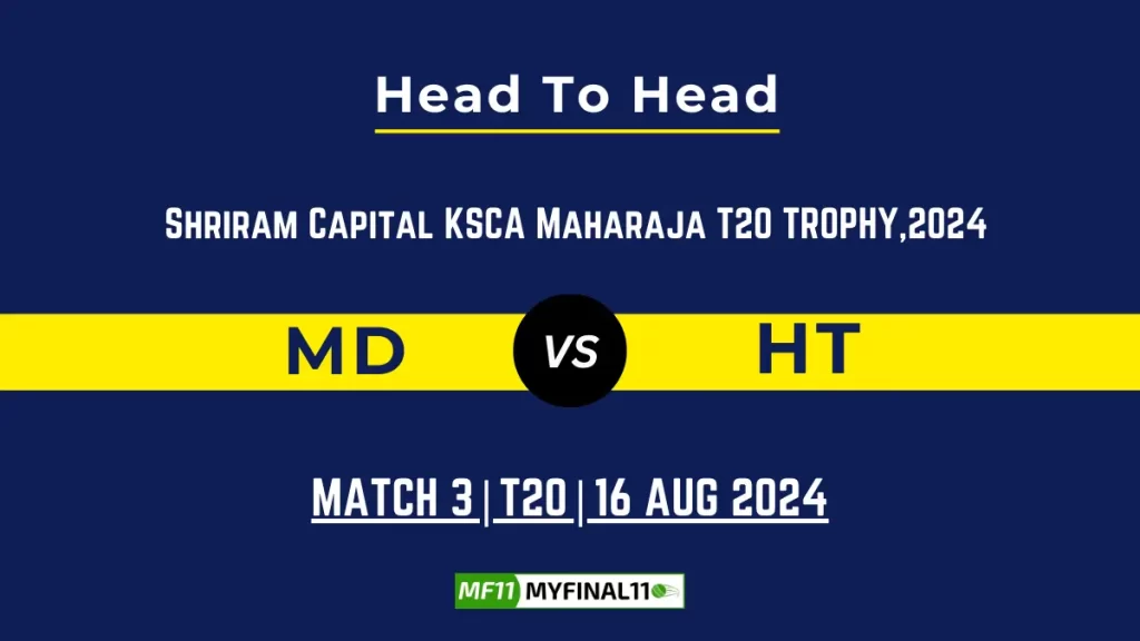 MD vs HT Player Battle, Head to Head Team Stats, Player Record – Maharaja T20 Trophy, 2024