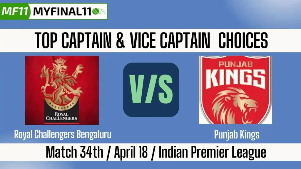 RCB vs PBKS Top 3 Captain and Vice-Captain Pick for 34th Match – IPL 2025