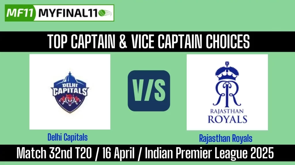 DC vs RR Top 3 Captain and Vice-Captain Pick for 32nd Match – IPL 2025
