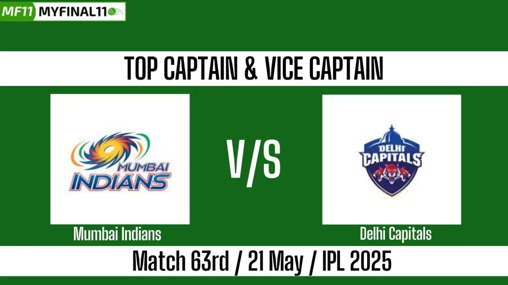 MI vs DC Top 3 Captain and Vice-Captain Pick for 63rd Match – IPL 2025