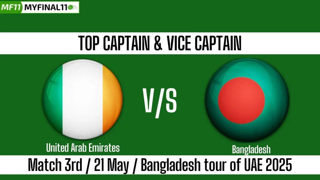 UAE vs BAN Top 3 Captain and Vice-Captain Pick for 3rd T20 Match – Bangladesh tour of United Arab Emirates 2025