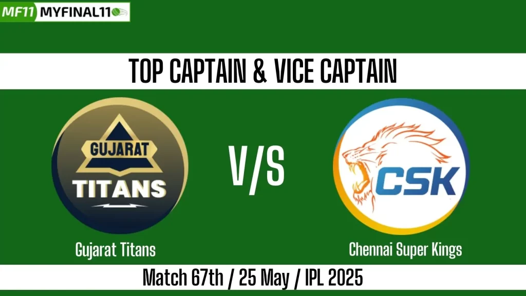 GT vs CSK Top 3 Captain and Vice-Captain Pick for 67th Match – IPL 2025