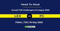 LEX vs PC Player Battle & Head to Head Team Stats – Kuwait T20 Challengers B League 2025