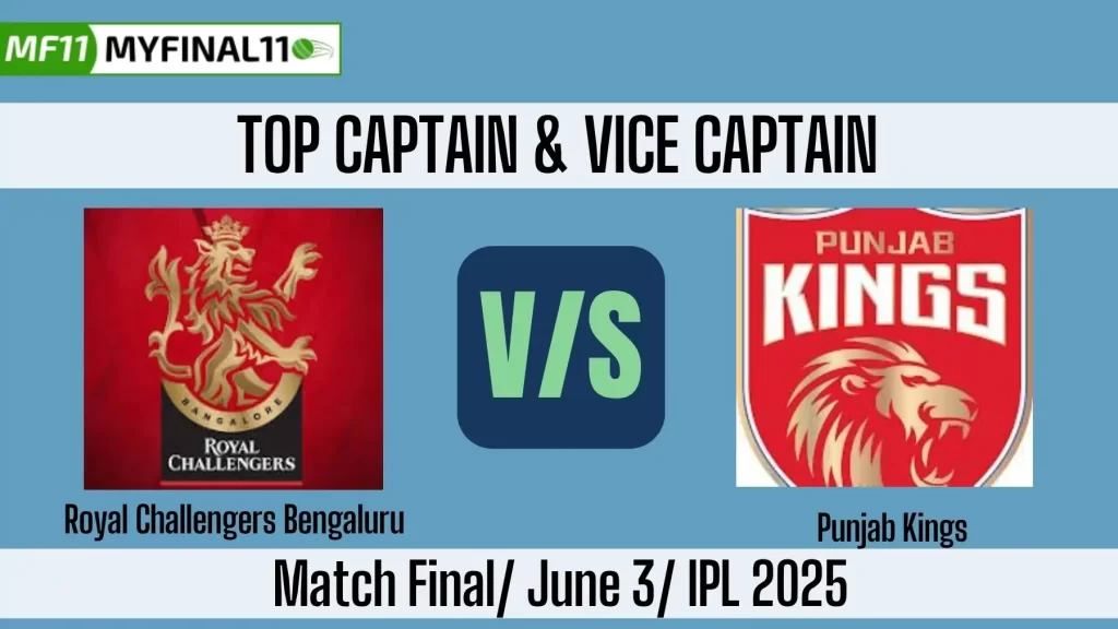 RCB vs PBKS Top 3 Captain and Vice-Captain Pick for Final Match – IPL 2025