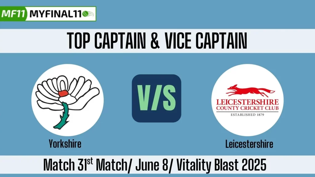 YOR vs LEI Top 3 Captain and Vice-Captain Pick for 31st Match – Vitality Blast 2025