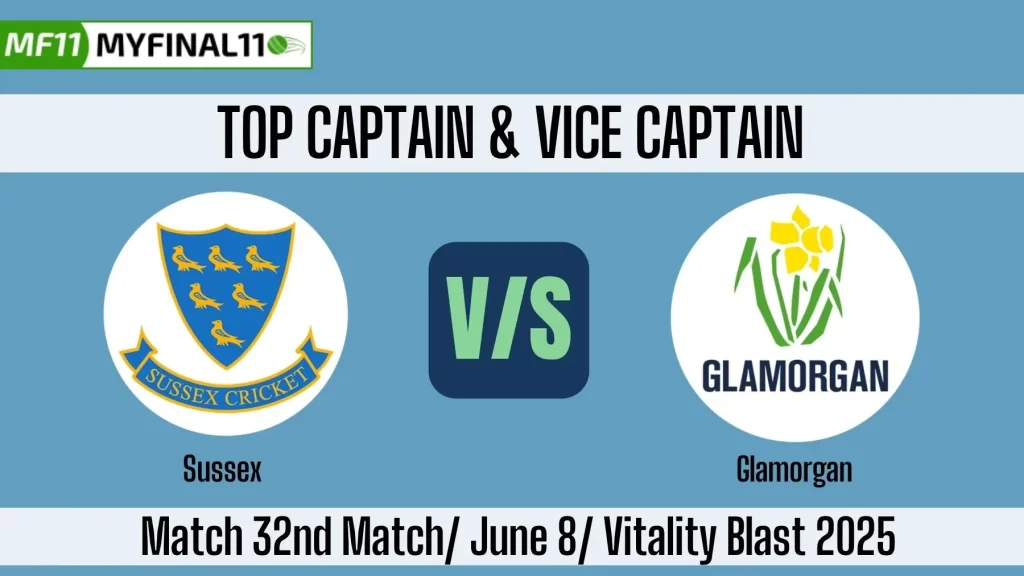 SUS vs GLA Top 3 Captain and Vice-Captain Pick for 32nd Match – Vitality Blast 2025