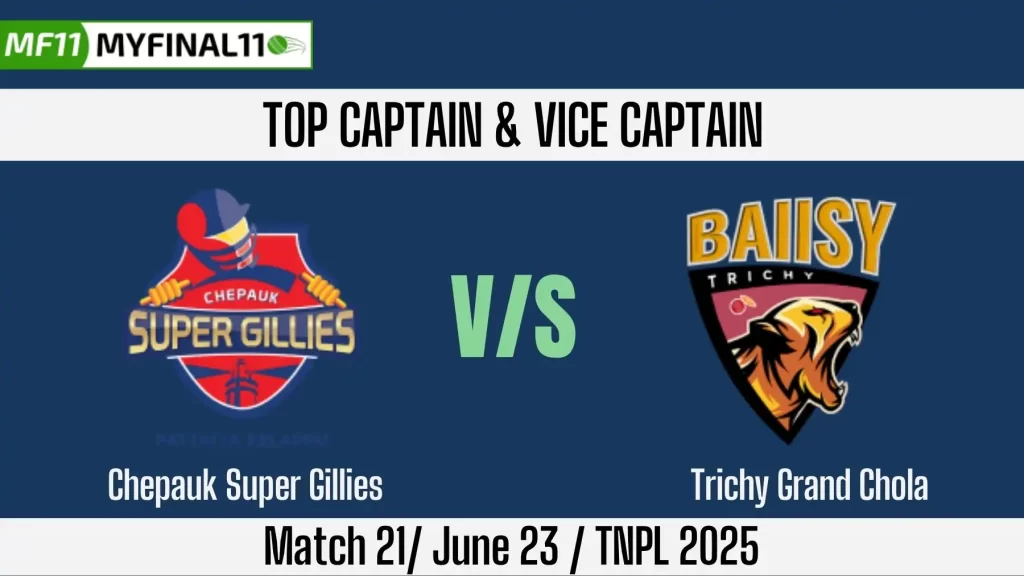 CSG vs TGS Top 3 Captain and Vice-Captain Pick for 21st Match – Tamil Nadu Premier League 2025