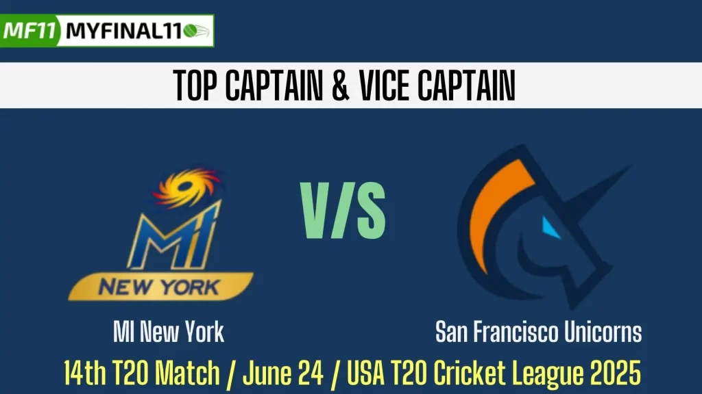 NY vs SF Top 3 Captain and Vice-Captain Pick for 14th T20 Match – USA T20 Cricket League 2025