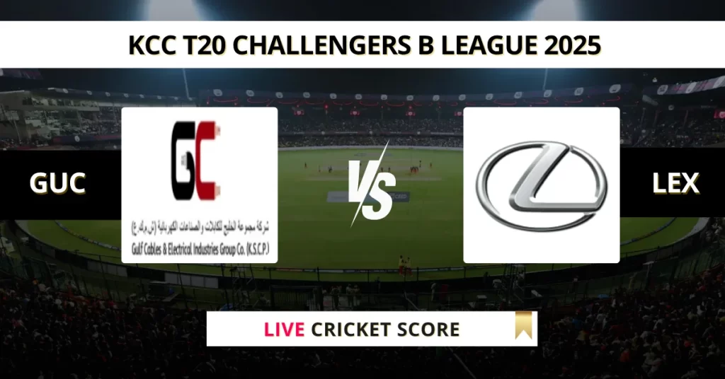 GUC vs LEX Live Score: Scorecard, Ball by Ball Commentary – Match 13, KCC T20 Challengers B League Edition 3 2025