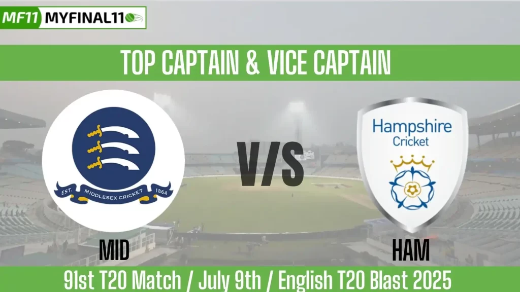 MID vs HAM Top 3 Captain and Vice-Captain Pick for 91st Match – English T20 Blast 2025