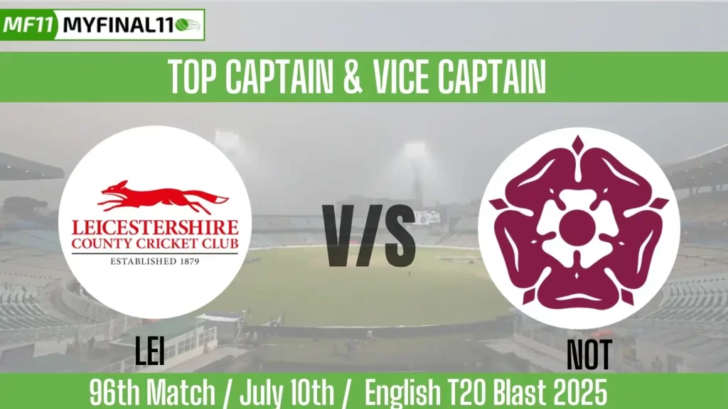 LEI vs NOT Top 3 Captain and Vice-Captain Pick for 96th Match – English T20 Blast 2025
