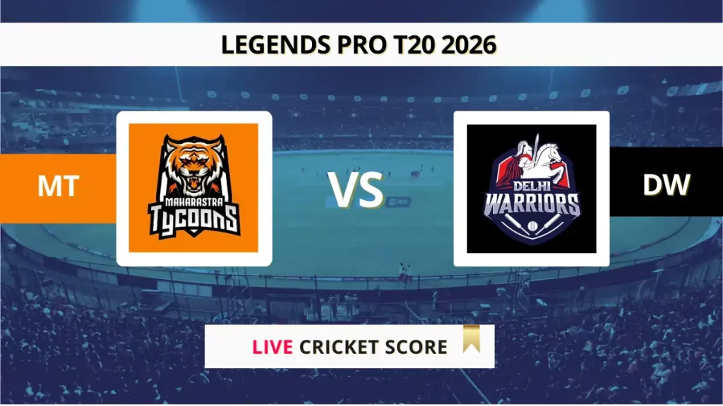 MT vs DW Live Cricket Score, Full Scorecard, Ball by Ball Match Updates – 8th T20, Legends Pro T20 2026