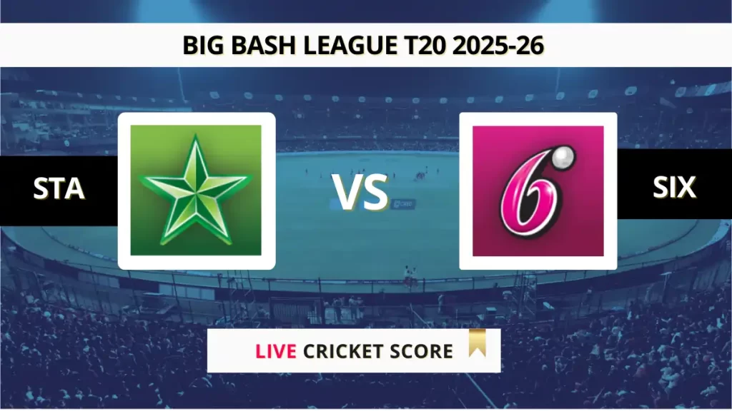 STA vs SIX Live Score, Scorecard, Ball by Ball Match Updates – Match 27, Big Bash League 2025