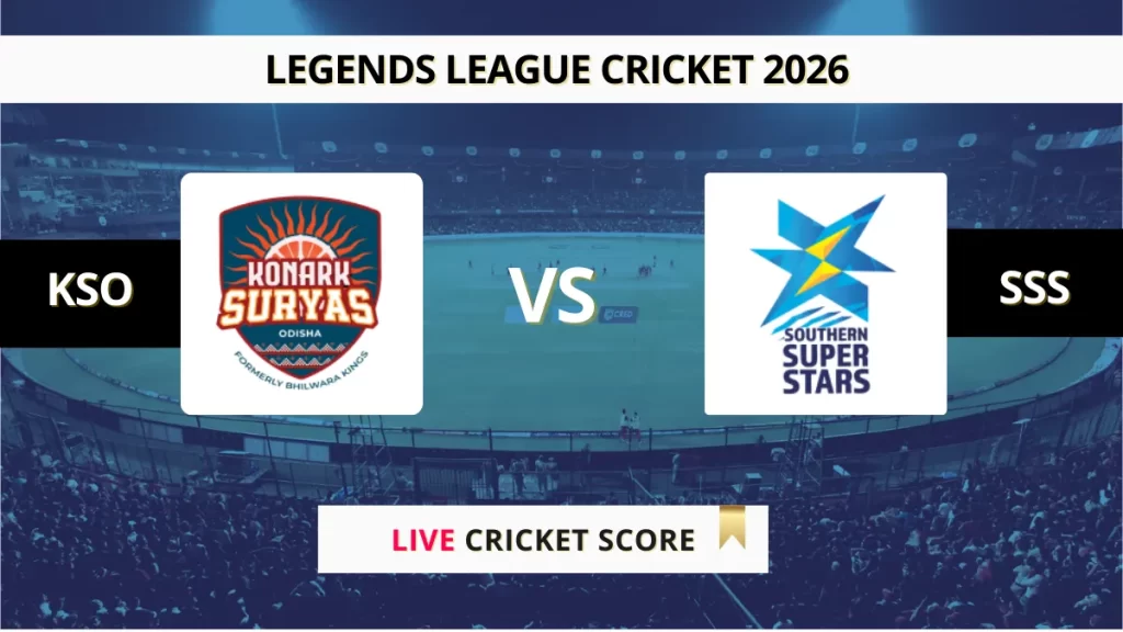 KSO vs SSS Live Score, Scorecard, Ball by Ball Match Updates – Match 3, Legends League Cricket 2026