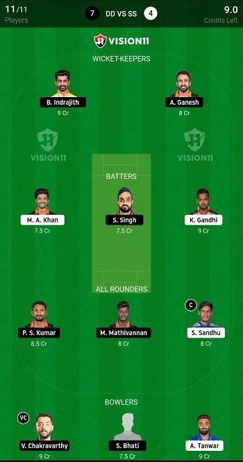 DD vs SS Vision11 Dream11 Prediction