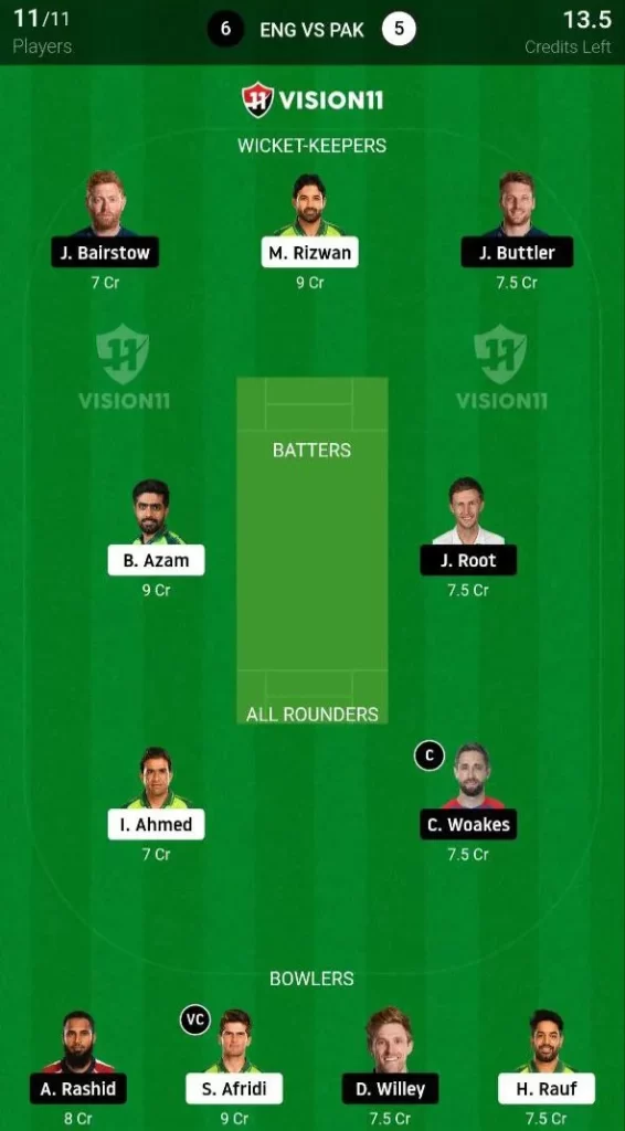 ENG vs PAK Dream11 Prediction