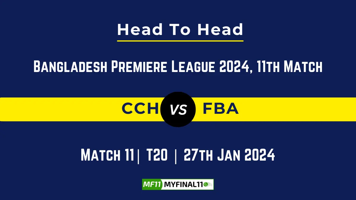 CCH vs FBA Head to Head, player records, and player Battle, Top Batsmen & Top Bowlers records for 11th Match of Bangladesh Premier League T20 2024 [27th Jan 2024]