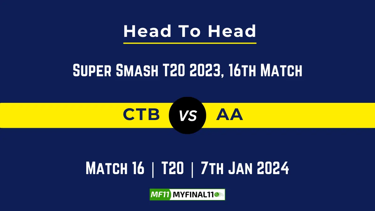 CTB vs AA Head to Head, player records, and player Battle, Top Batsmen & Top Bowler records for 16th T20 Match of Super Smash 2023 [7th Jan 2024]