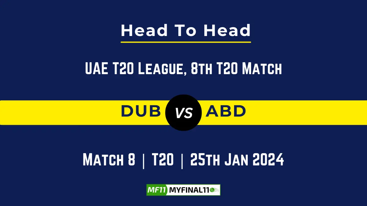 DUB vs ABD Head to Head, player records, and player Battle, Top Batsmen & Top Bowlers records for UAE T20 League 2024, 8th T20 Match [25th Jan 2024]