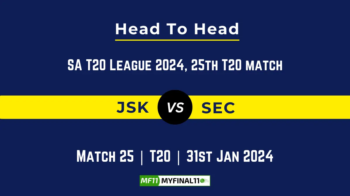 JSK vs SEC Head to Head, JSK vs SEC player records, JSK vs SEC player Battle, and JSK vs SEC Player Stats, JSK vs SEC Top Batsmen & Top Bowlers records for the Upcoming SA T20 League 2024, 25th Match, which will see Joburg Super Kings taking on Sunrisers Eastern Cape, in this article, we will check out the player statistics, Furthermore, Top Batsmen and top Bowlers, player records, and player records, including their head-to-head records.