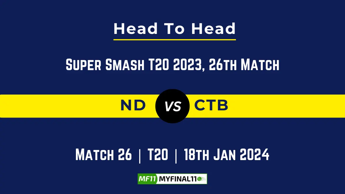 ND vs CTB Head to Head, player records, and player Battle, Top Batsmen & Top Bowler records for 26th T20 Match of Super Smash 2023 [18th Jan 2024]