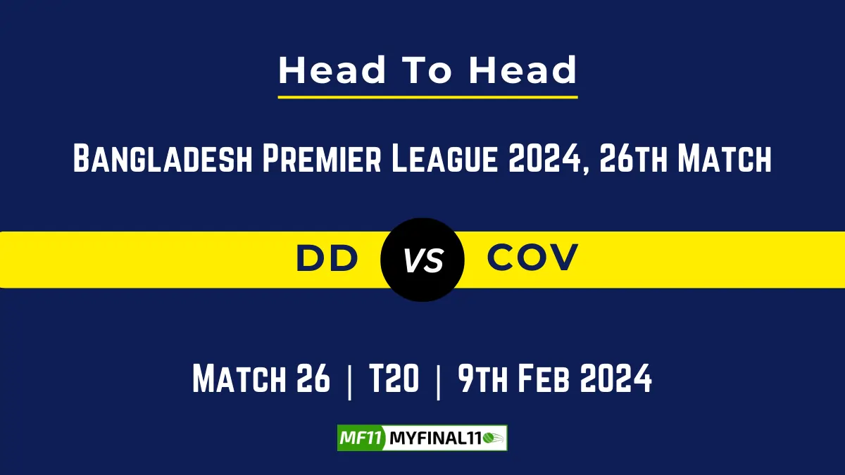 DD vs COV Head to Head, DD vs COV player records, DD vs COV player Battle, and DD vs COV Player Stats, DD vs COV Top Batsmen & Top Bowlers records for the Upcoming Bangladesh Premier League T20 2024, 26th Match, which will see Durdanto Dhaka taking on Comilla Victorians, in this article, we will check out the player statistics, Furthermore, Top Batsmen and top Bowlers, player records, and player records, including their head-to-head records