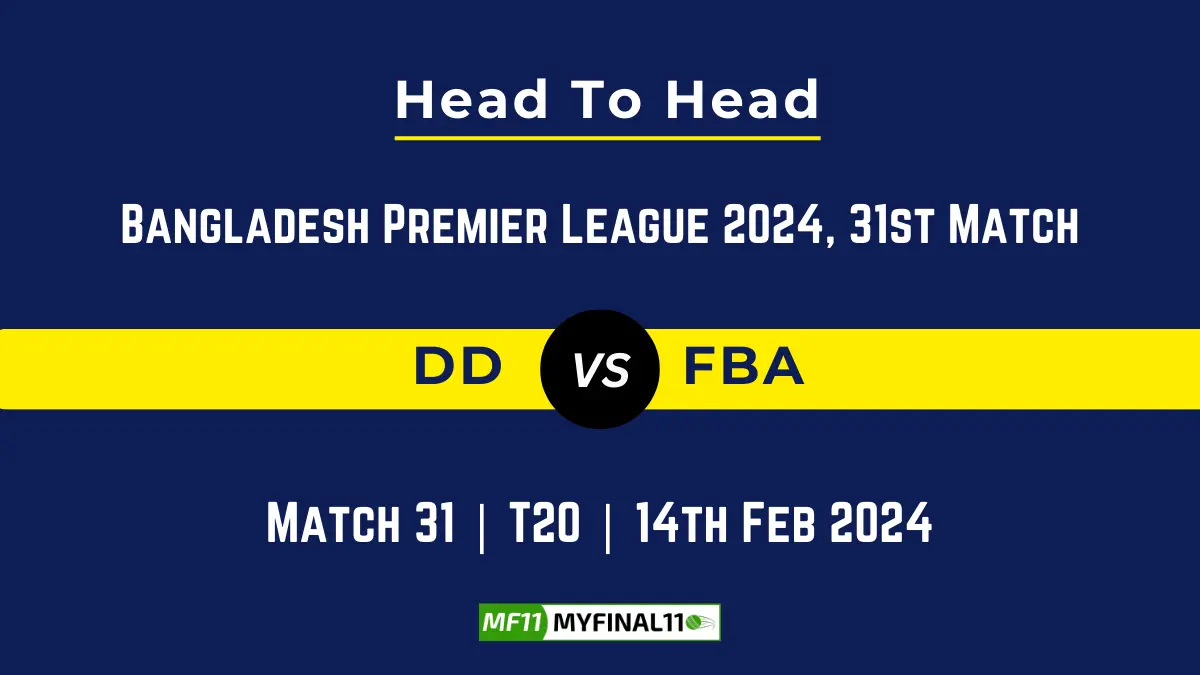 DD vs FBA Head to Head, player records, and player Battle, Top Batsmen & Top Bowlers records for 31st Match of Bangladesh Premier League T20 2024 [14th Feb 2024]