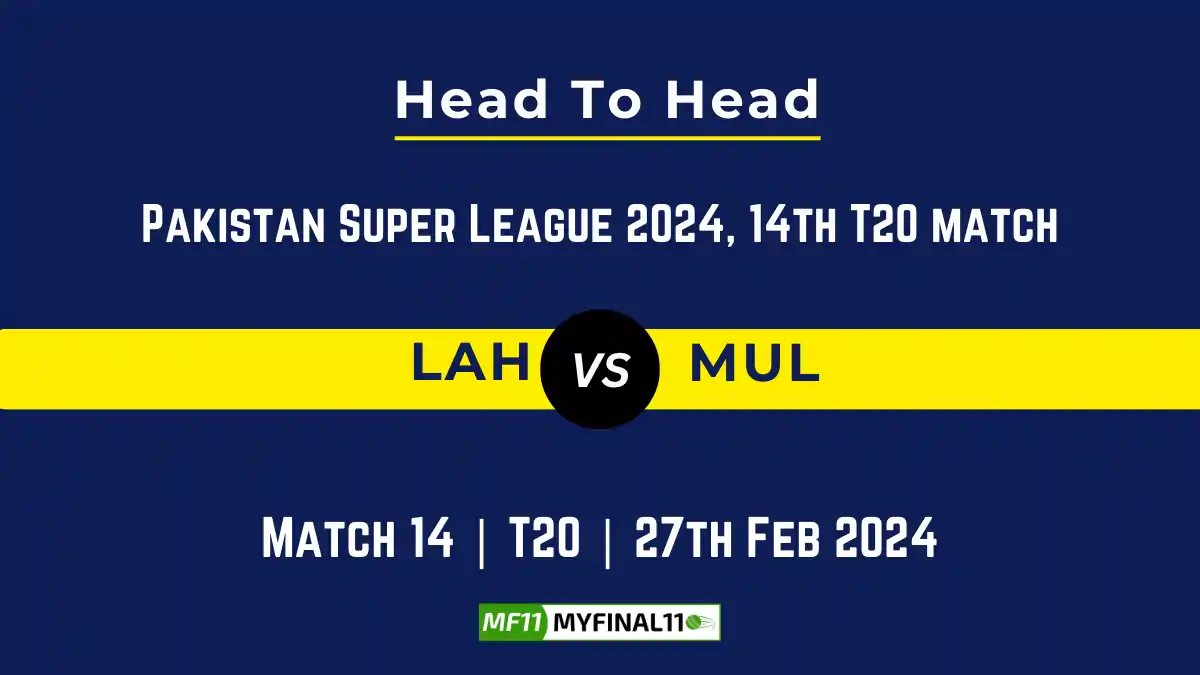 LAH vs MUL Head to Head, player records, and player Battle, Top Batsmen & Top Bowlers records for 14th Match of Pakistan Super League 2024 [27th Feb 2024]