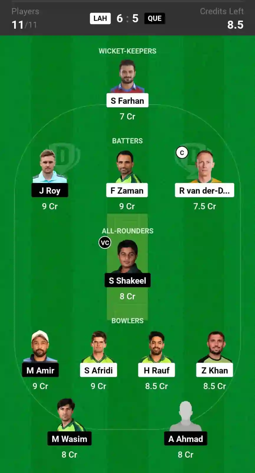 LAH vs QUE Dream11 Prediction