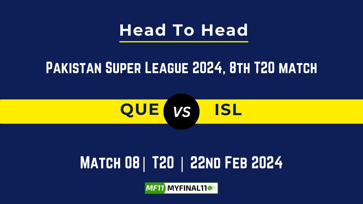 QUE vs ISL Head to Head, player records, and player Battle, Top Batsmen & Top Bowlers records for 8th Match of Pakistan Super League 2024 [22nd Feb 2024]