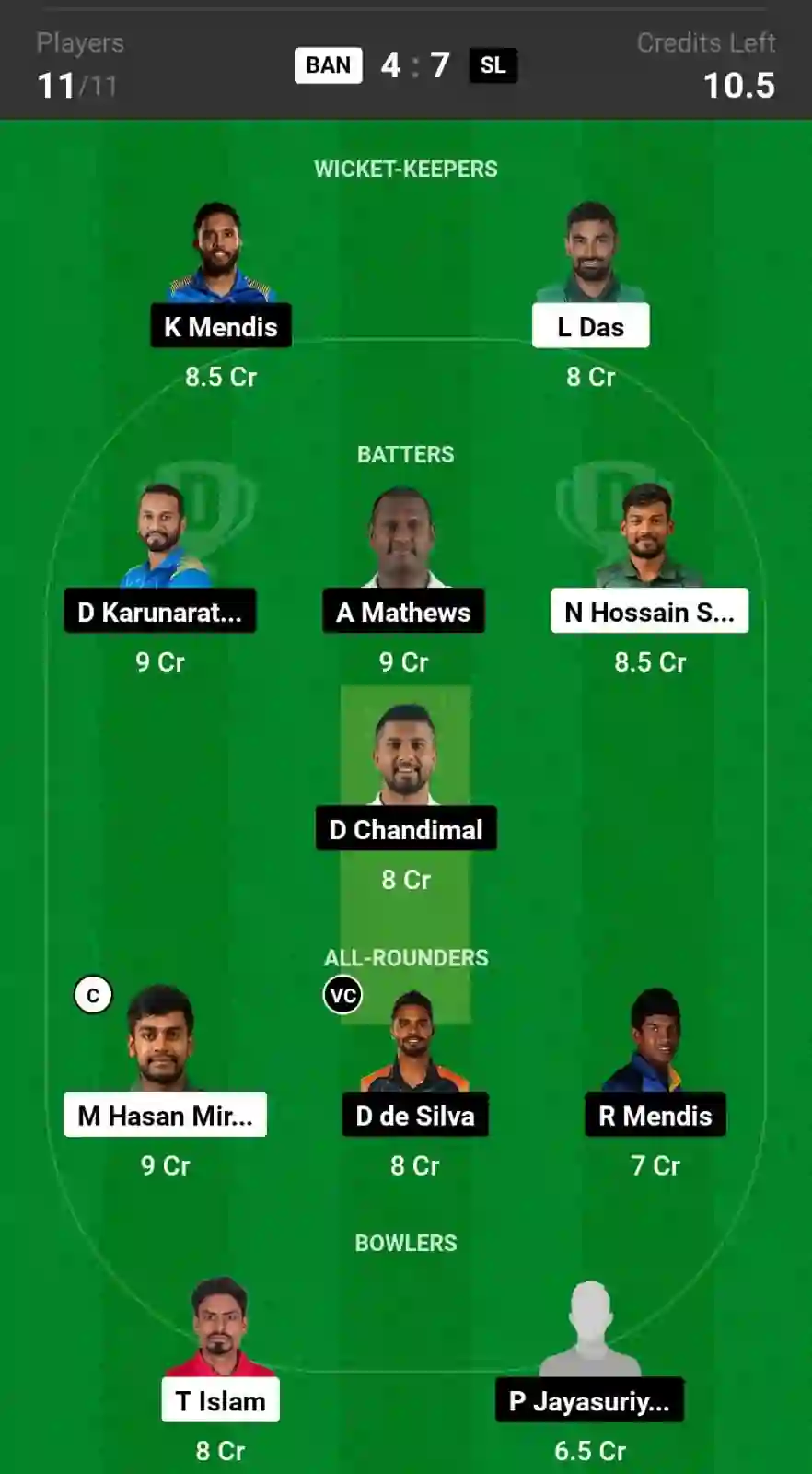 BAN vs SL Dream11 Prediction