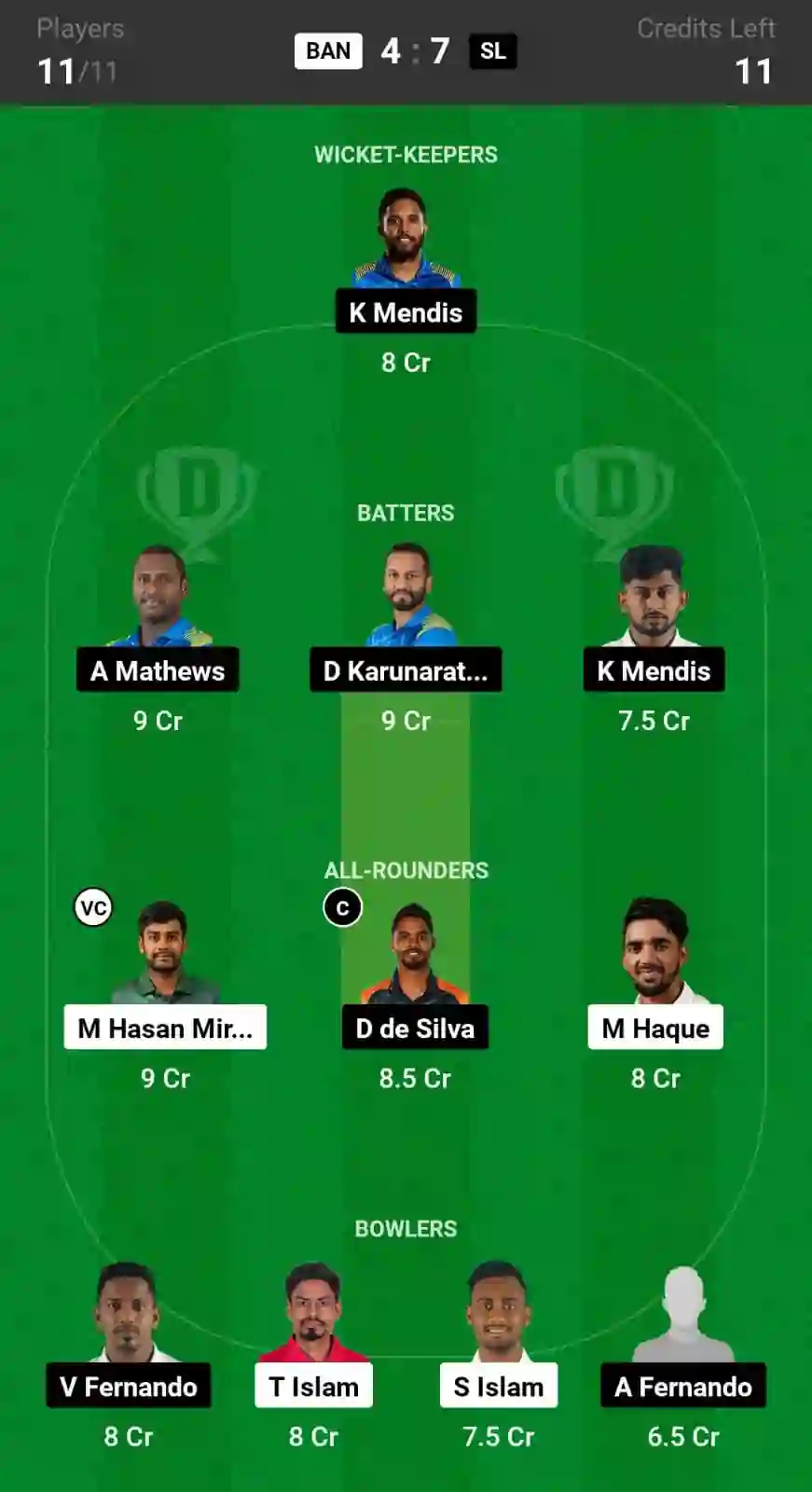 BAN vs SL Dream11 Prediction