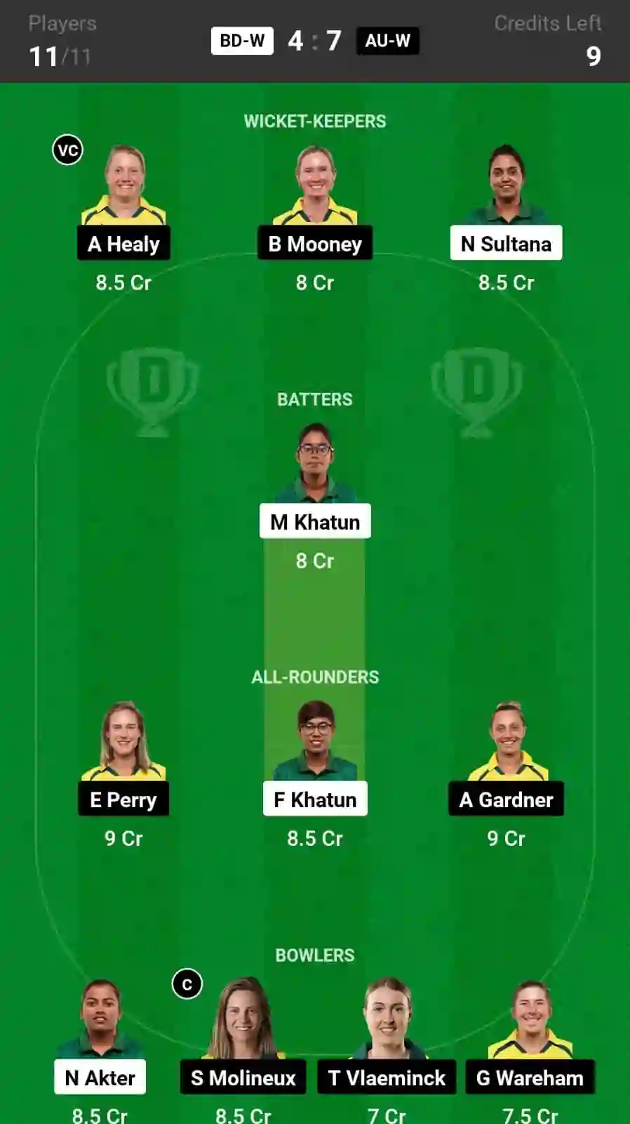 BD-W vs AU-W Dream11 Prediction