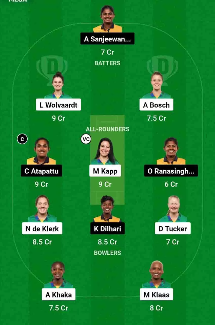 SA-W vs SL-W Dream11 Prediction Today 2nd ODI Match of the Sri Lanka Women's tour of South Africa 2024. This match will be hosted at Diamond Oval, Kimberley, scheduled for 13th Apr 2024, at 05:30 PM IST. South Africa Women (SA-W) vs Sri Lanka Women (SL-W) match In-depth match analysis & Fantasy Cricket Tips. Get venue stats for the Diamond Oval, Kimberley pitch report.
