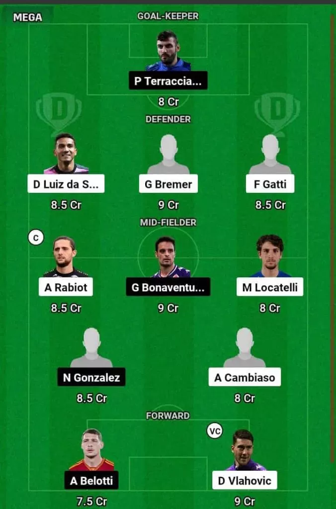 JUV vs FIO Dream11 Prediction Today Football Match.
