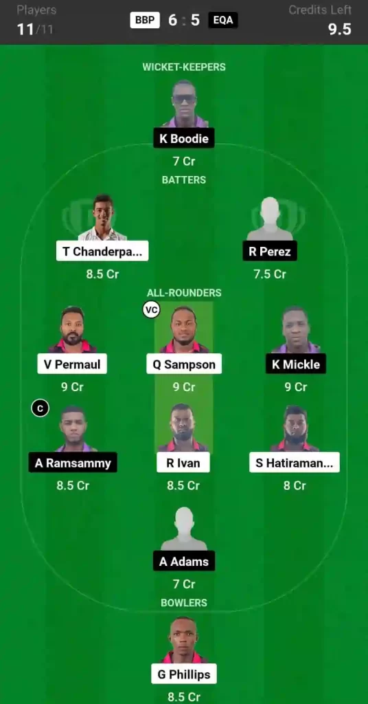 BBP vs EQA Dream11 Prediction & Player Stats, 19th T10 Match, Guyana T10 Blast, 2024