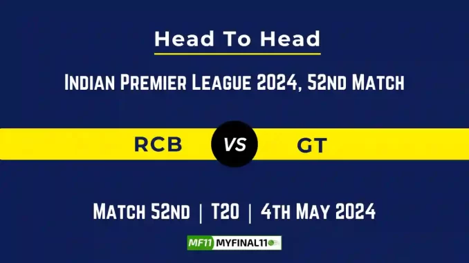 RCB vs GT Head to Head, player records, and player Battle, Top Batsmen & Top Bowlers records for 52nd T20 match of Indian Premier League 2024 [4th May 2024]