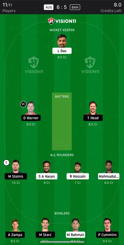 AUS vs BAN Dream11 Prediction Team 1