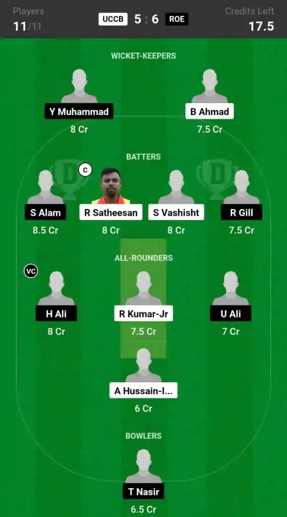 UCCB vs ROE Dream11 Prediction Today Match, Pitch Report, and Player Stats, 12th Match, ECS T10 Romania, 2024