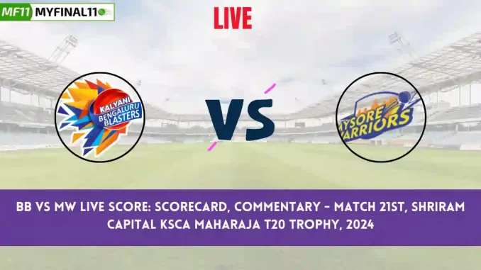 BB vs MW Live Score: Scorecard, Ball by Ball Commentary - Match 21, Shriram Capital KSCA Maharaja T20 Trophy, 2024