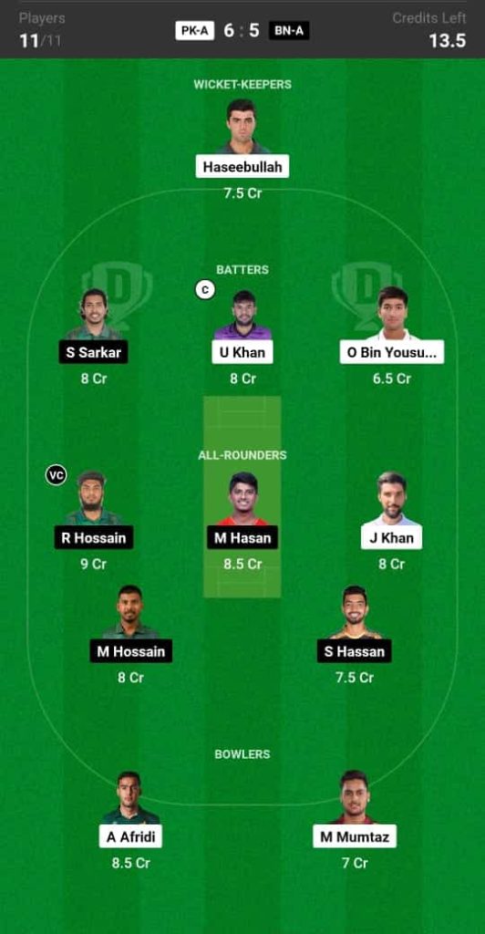PK-A vs BN-A Dream11 Prediction Today 2nd unofficial ODI 2024