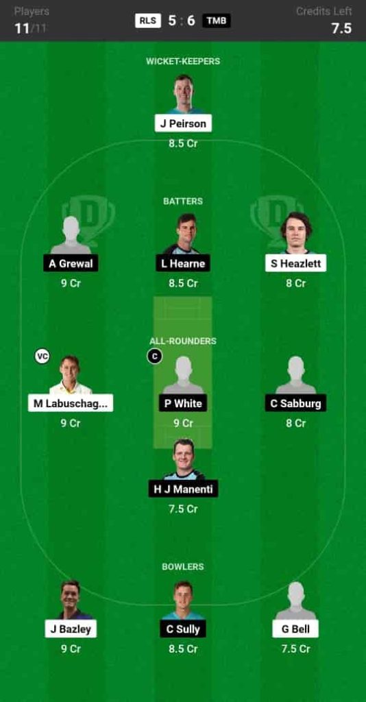 RLS vs TMB Dream11 Prediction: Match 19 | Australian T20 Max Men 2024