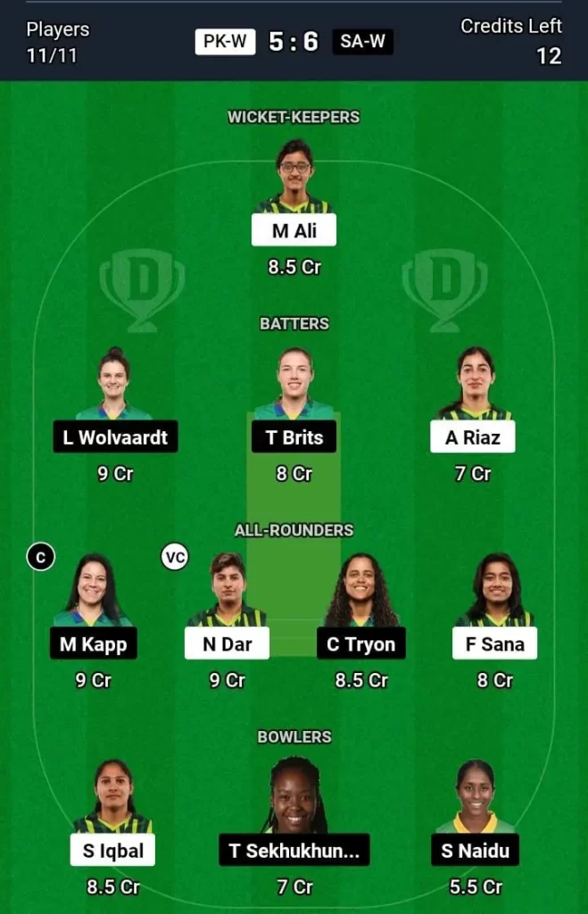 PAK-W vs SA-W Dream11 Team Prediction Today Match