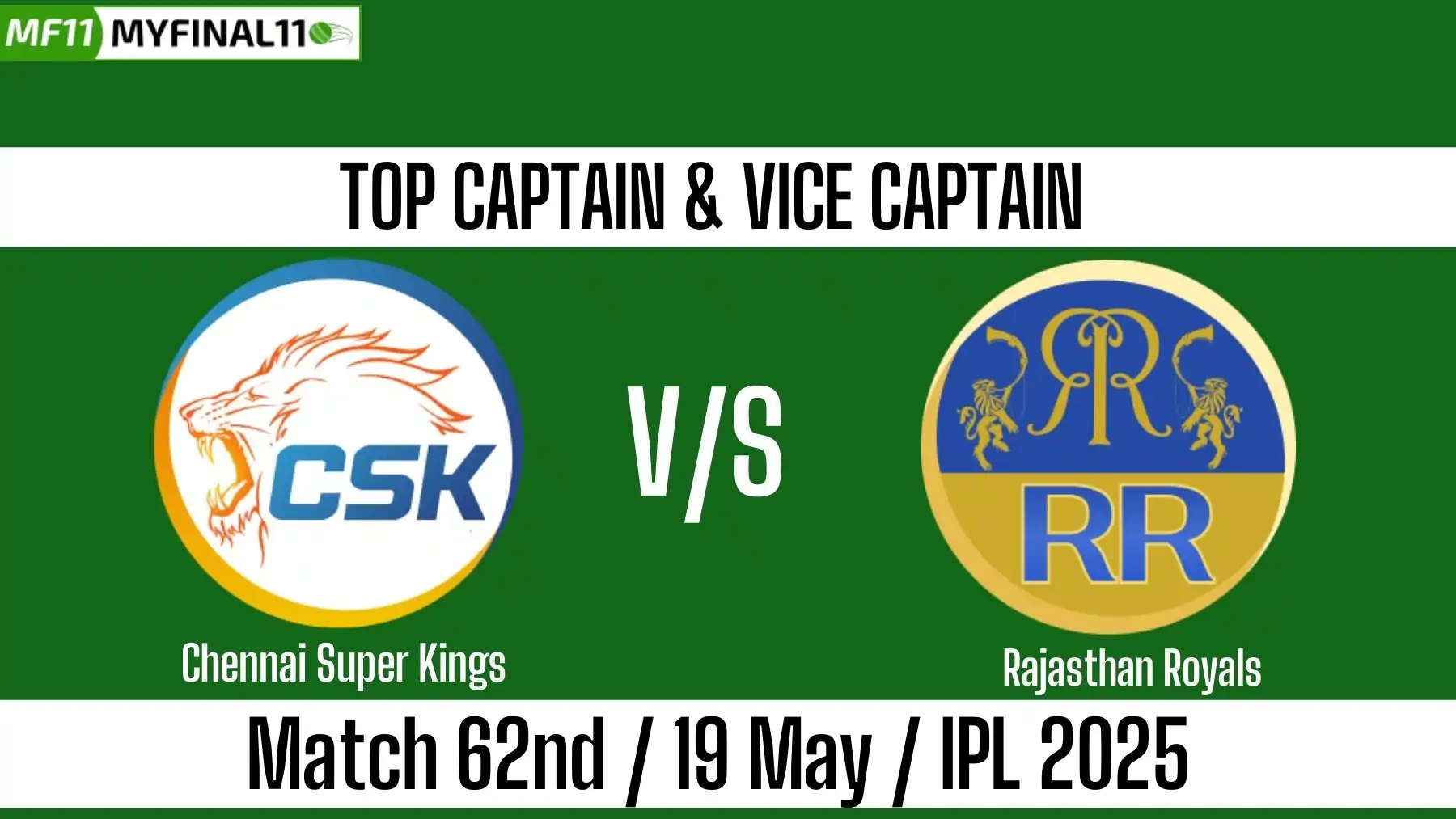 CSK vs RR Top 3 Captain and Vice-Captain Pick for 62nd Match - IPL 202...