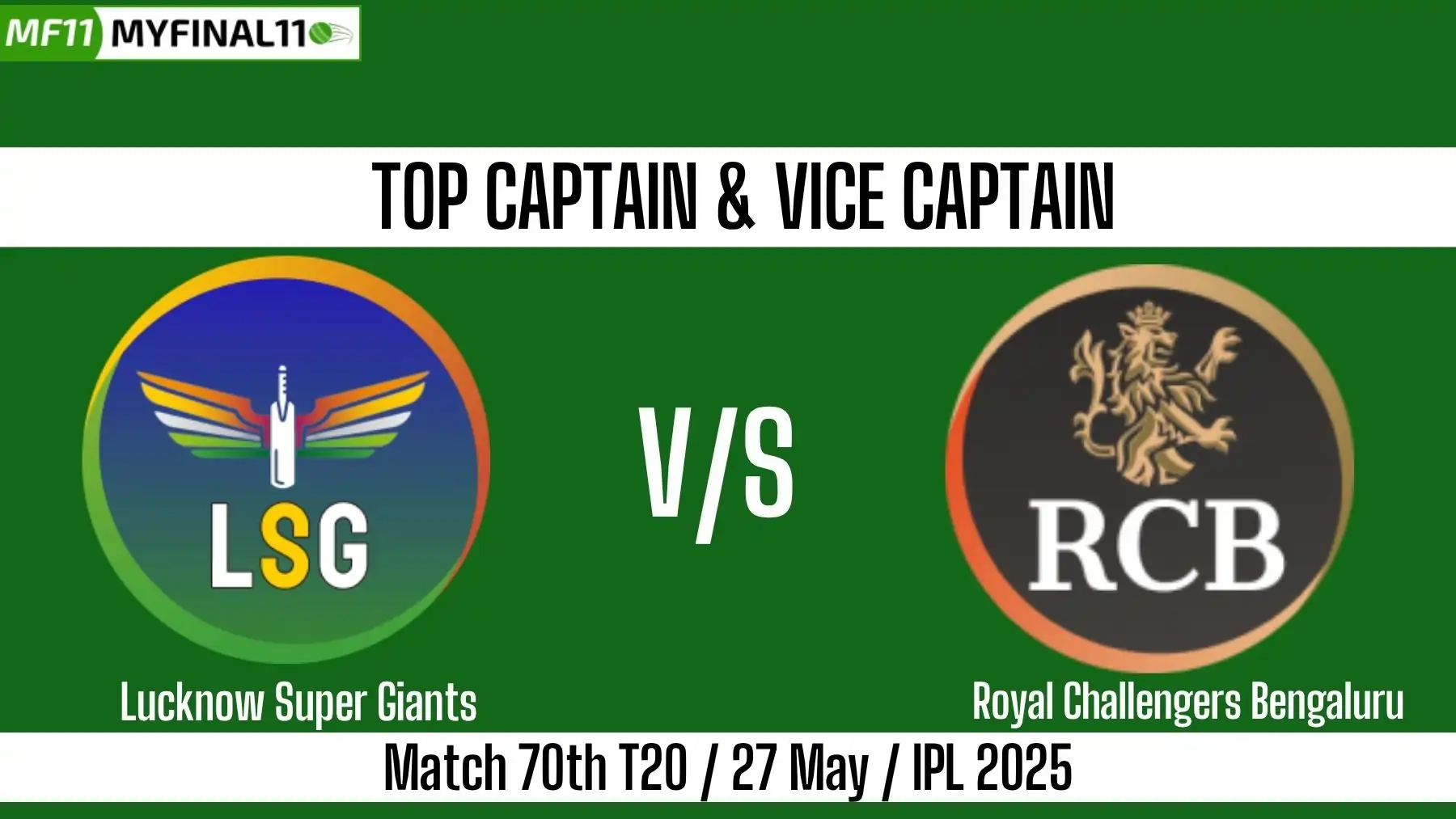 LSG vs RCB Top 3 Captain and Vice-Captain Pick for 70th Match - IPL 20...